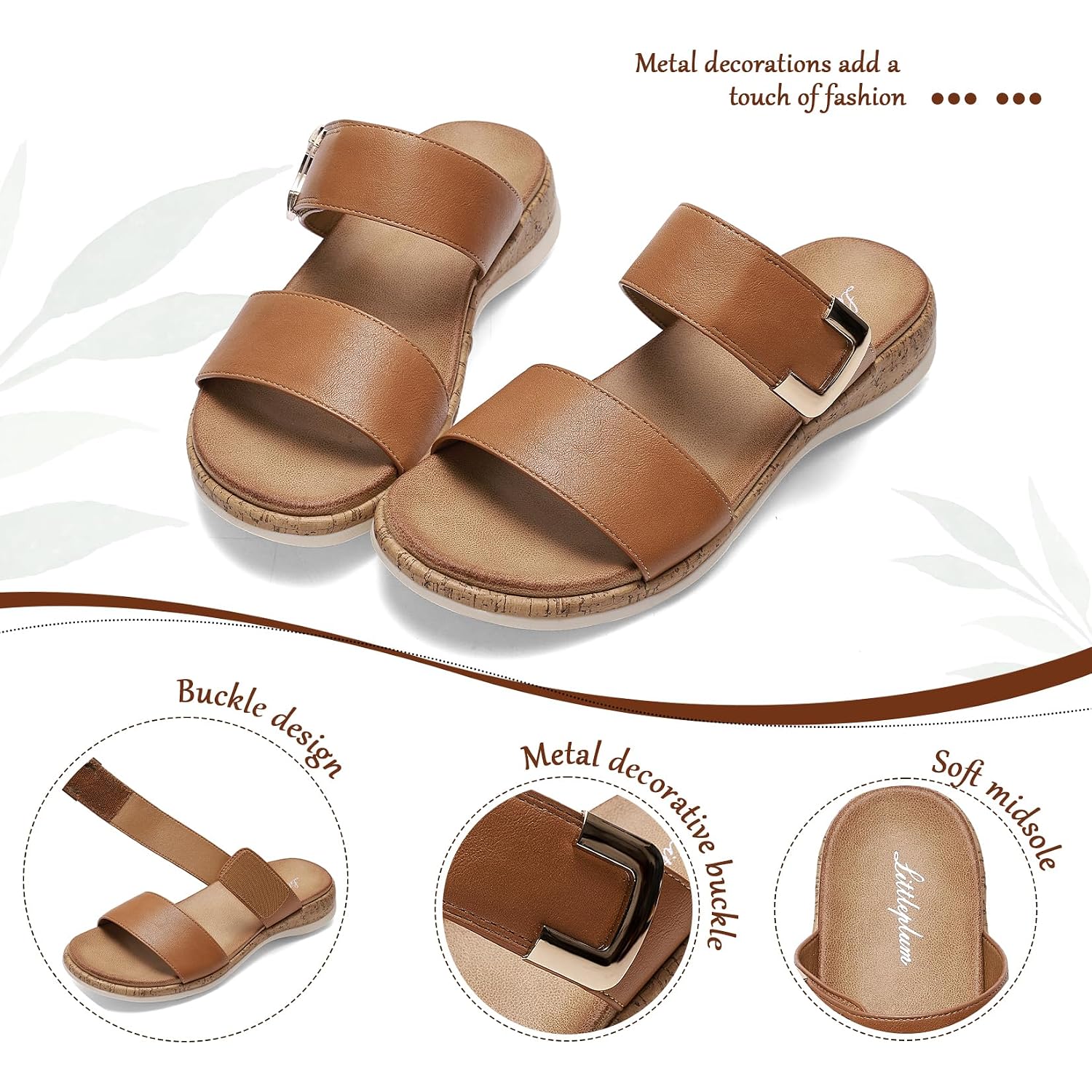 Littleplum Women Slides Sandals Arch Support Open Toe Slip On Sandals Soft Cushion Slippers Comfy Casual Summer Shoes For Walking,Beach,Travel