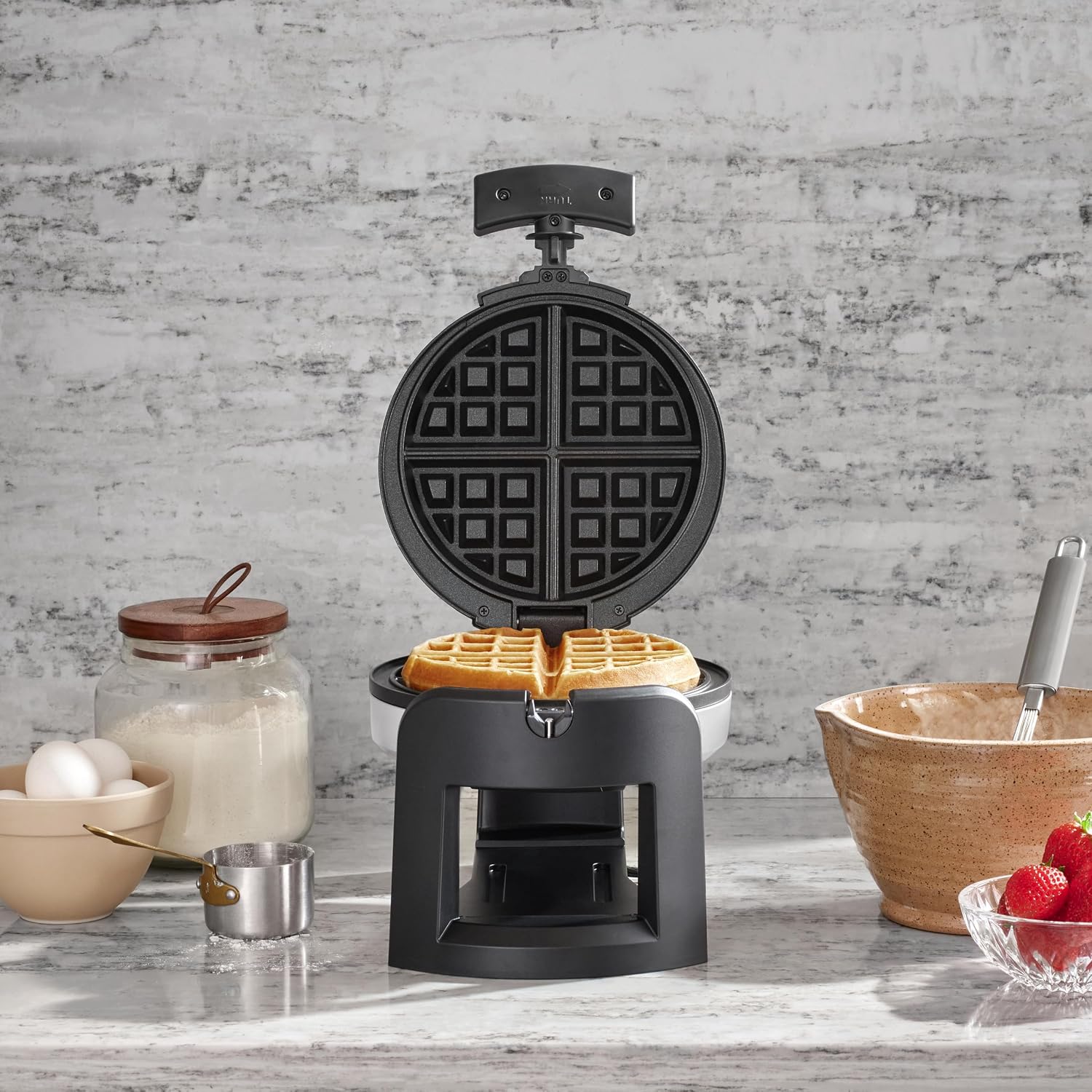 Cuisinart Round Flip Belgian Waffle Maker, 1" Thick Belgian-Style Waffle, Waf-F30Nas