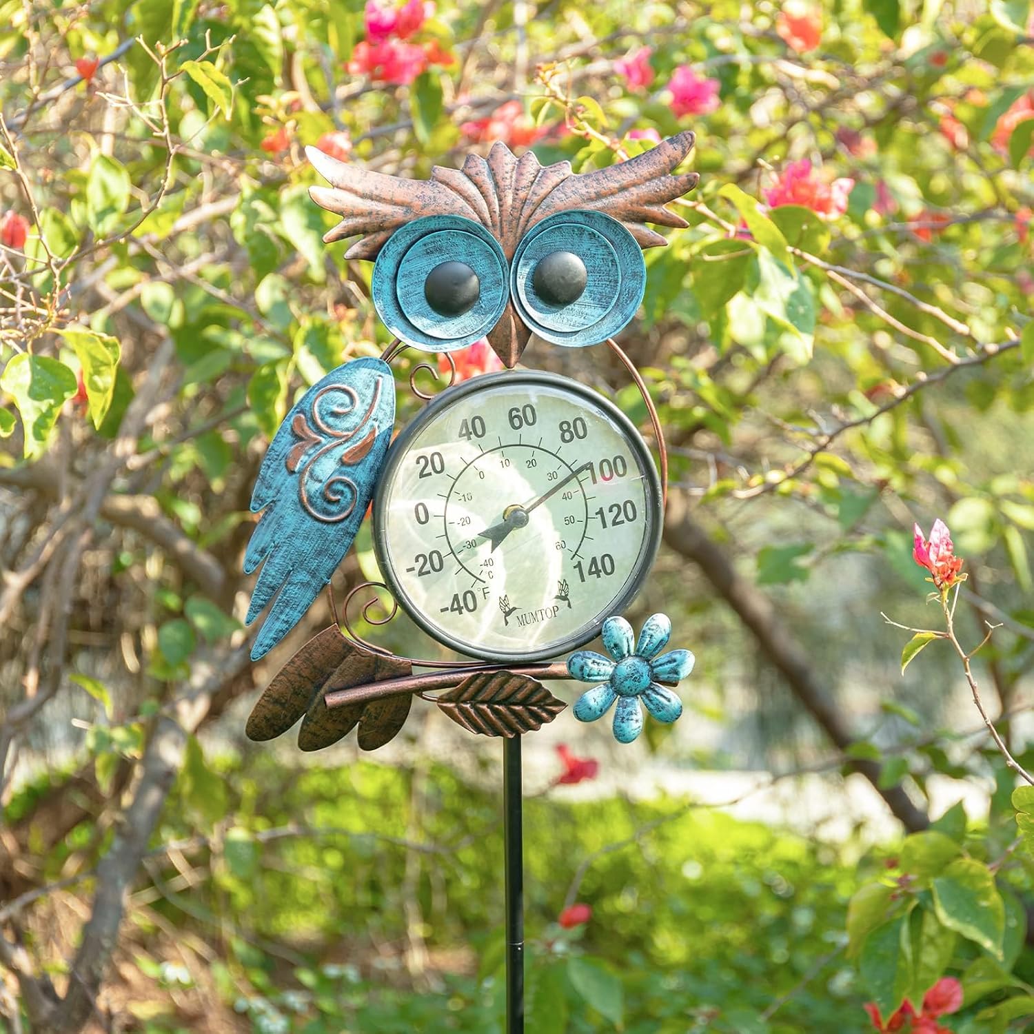Outdoor Thermometer, Owl Outside Decor For Patio, Yard And Garden | No Battery Needed Garden Stake Wall Art Gifts Idea Waterproof