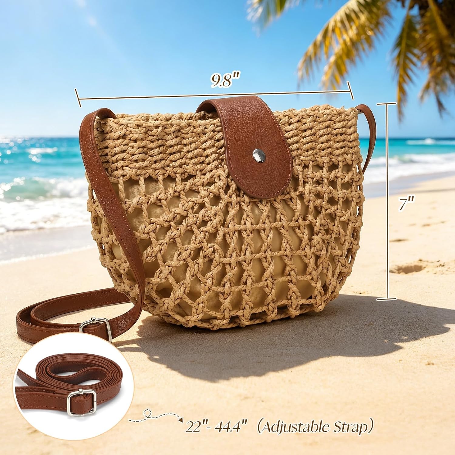 Straw Bag Beach Purse Summer Purses For Women Vacation Handbags Woven Crossbody Bags Straw Shoulder Bag