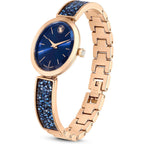 Swarovski Crystal Rock Oval Watch, Metal Bracelet, Blue, Rose Gold-Tone Finish, Swiss Made, Part Of The Crystal Rock Watch Collection