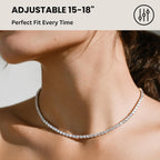 KISPER Tennis Necklace for Women 14K Gold Plated 3mm Cubic Zirconia Diamond Chain Adjustable 15-18" 4-Prong Setting Classic