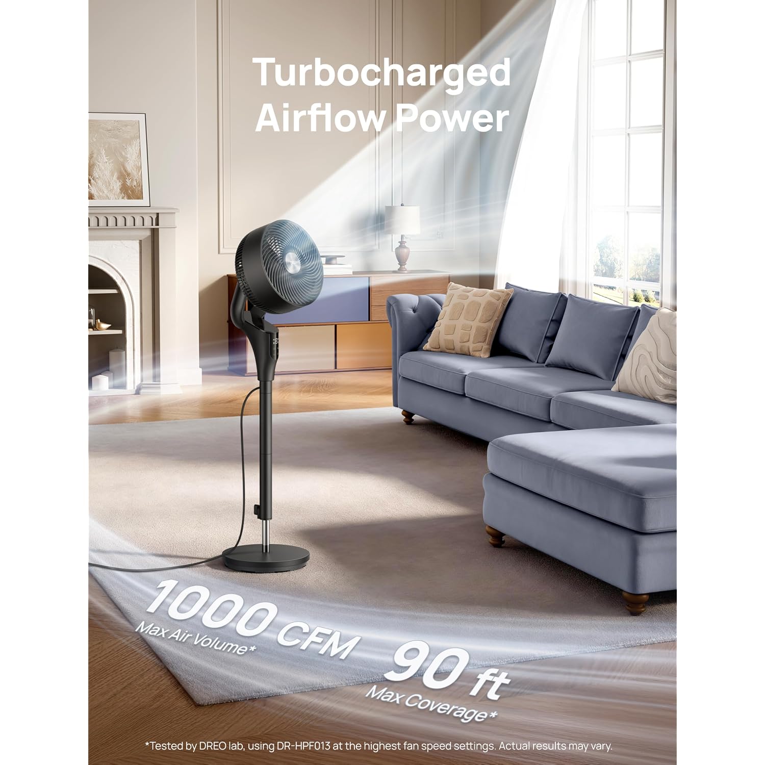 Dreo Fan For Bedroom, 2026 Upgraded, 90Ft Airflow, 20Db Quiet Fan, 90° Oscillating Standing Fan For Whole Room, Dc Motor, 8+H Speeds, 3 Modes, 38-42'' Adjustable Height, 8H Timer, 105° Manual Vertical