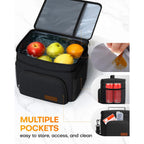HOTOR Insulated Lunch Box for Men & Women - Leak-Proof Cooler Lunch Bag with 4 Pockets, Adjustable Strap, Ideal for Work, Picnic, Travel - Medium, Black, 10.2"×6.9"×8.5"
