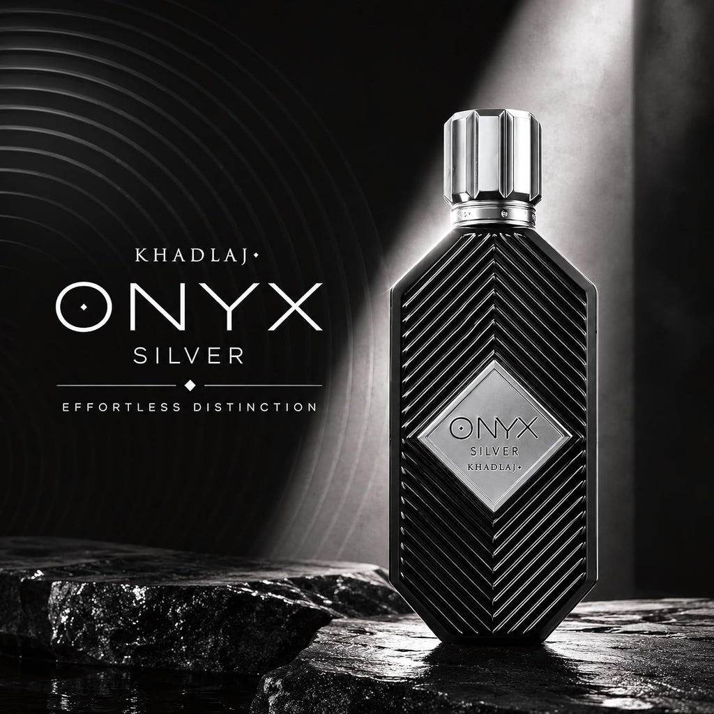 Khadlaj Onyx Silver – Fresh, Spicy, Woody, Amber – Eau De Parfum Spray Long-Lasting Fragrance For Men, 3.4 Ounce / 100Ml