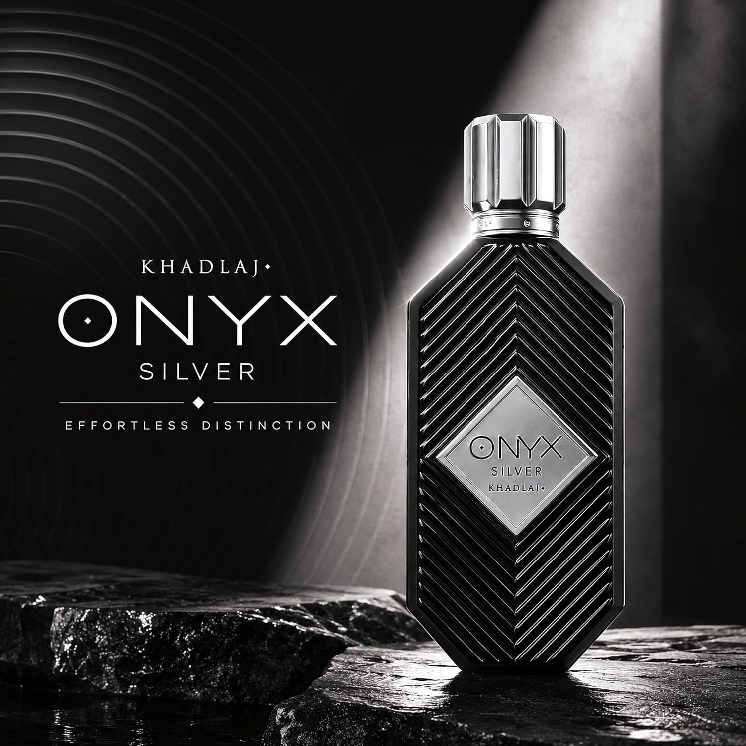 Khadlaj Onyx Silver – Fresh, Spicy, Woody, Amber – Eau De Parfum Spray Long-Lasting Fragrance For Men, 3.4 Ounce / 100Ml