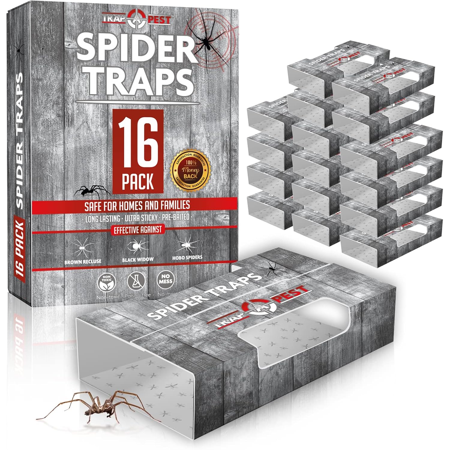 Spider Traps For Inside Your Home (16 Traps) - Spider Catcher Insect Traps Indoor - Spider Traps Indoor Bug Traps Sticky Traps For Spiders - Pre Baited Ultra Sticky Insect Glue Traps - Trap A Pest