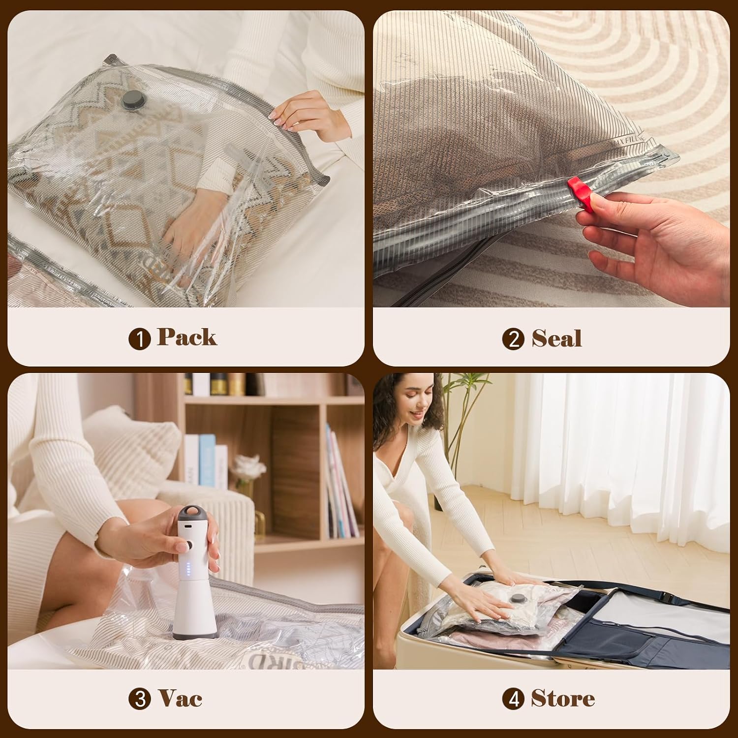 Vacbird 15 Pack Vacuum Bags For Travel With Rechargeable Cordless Electric Pump, Carry-On Packing Bags For Luggage And Suitcase, Space Saver For Clothes And Clothing