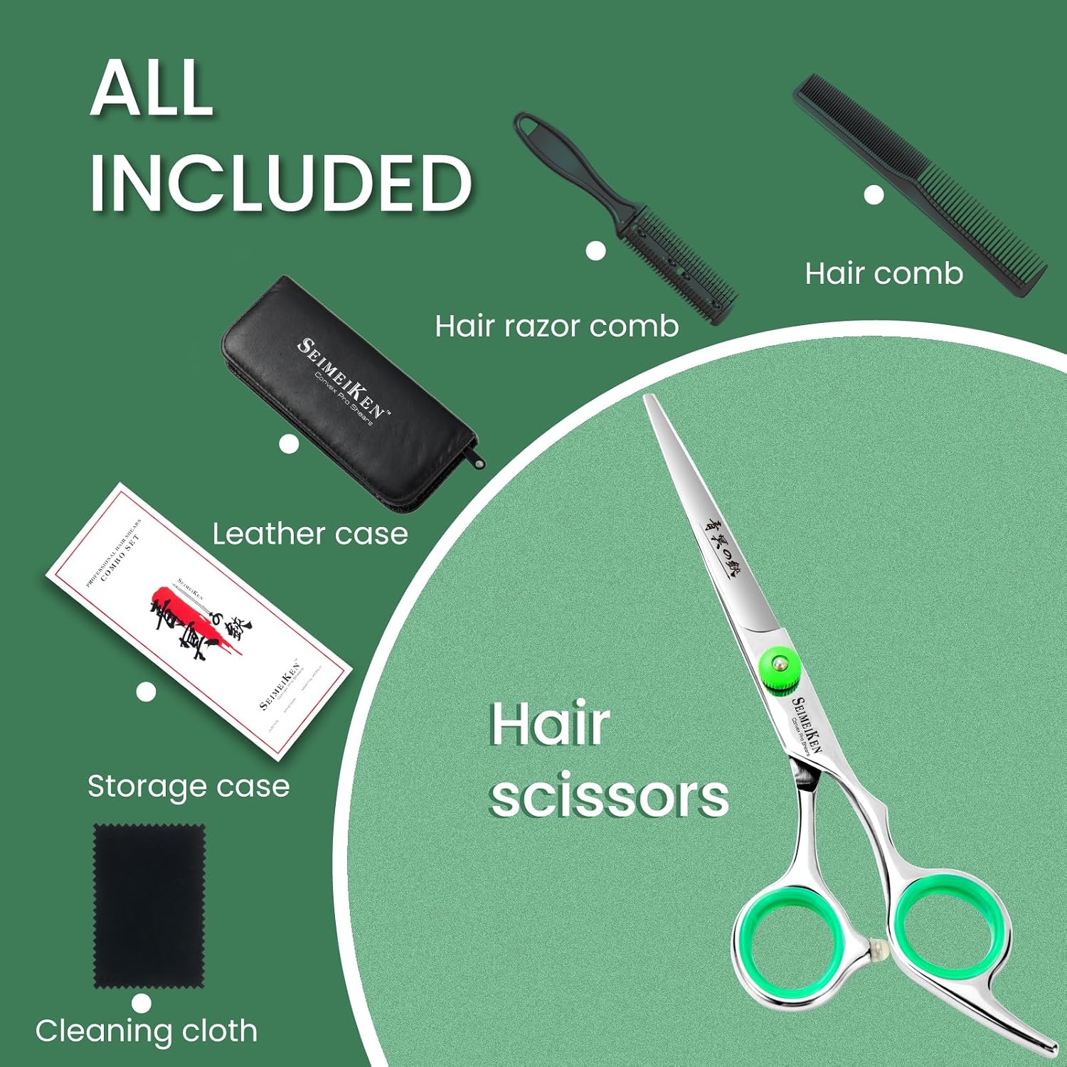 Hair Cutting Scissors - 6" Professional Japanese 440C Stainless Steel Barber Scissors - Razor Sharp Hair Shears Kit With Comb & Case - For Women, Men, Salon & Home Use
