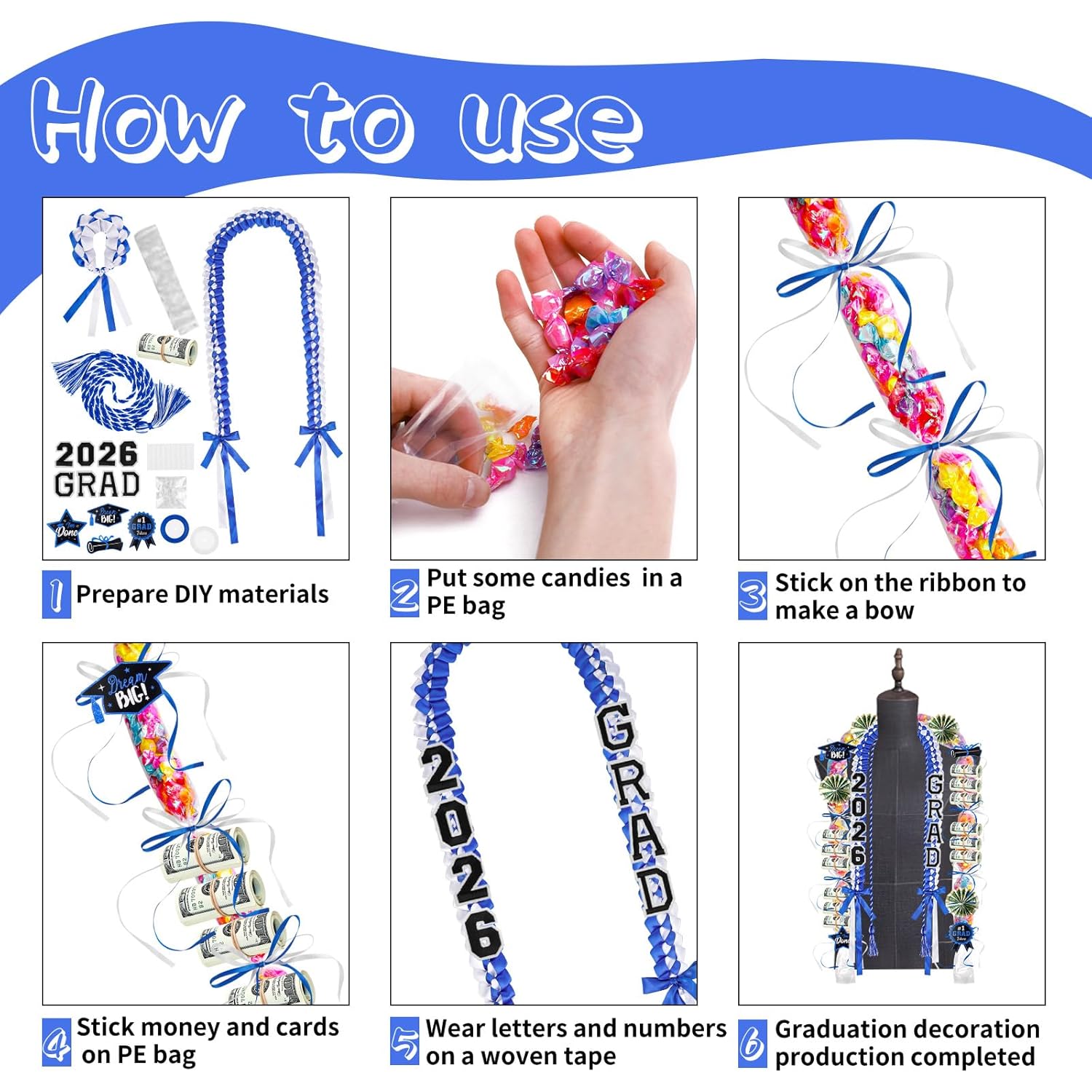 LUYI 18 Pcs Graduation Leis 2026 Graduation Candy Lei Kit Class of 2026