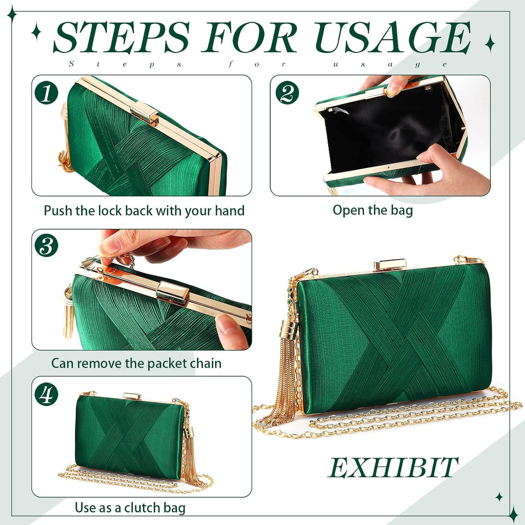 Jadive 3 Pcs Clutch Purses For Women Handbag Evening Purses Bag For Wedding Vintage Banquet Handbag Earrings Necklace Set