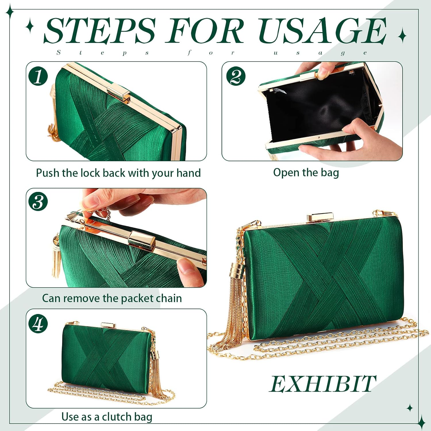Jadive 3 Pcs Clutch Purses For Women Handbag Evening Purses Bag For Wedding Vintage Banquet Handbag Earrings Necklace Set