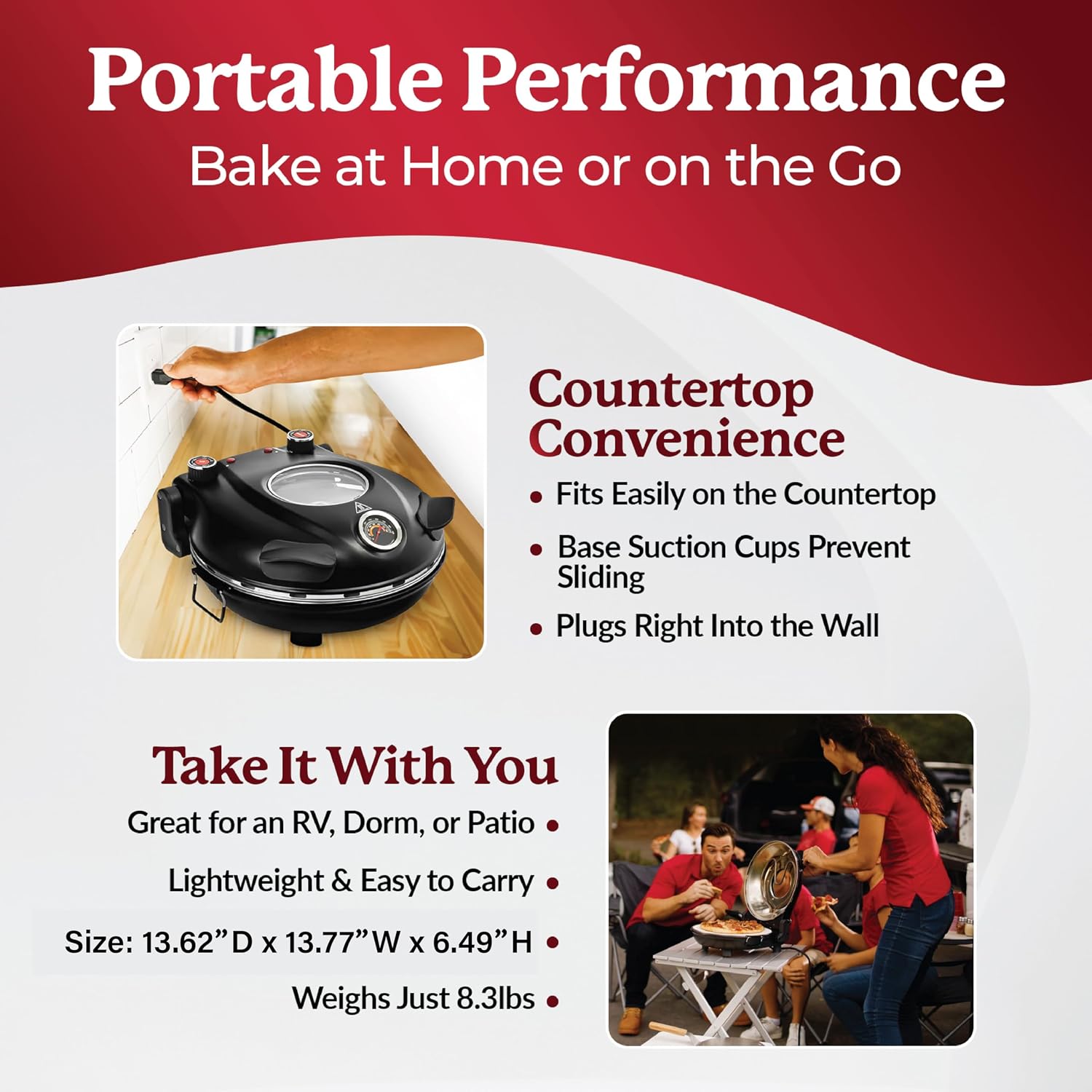 Piezano 12" Electric Pizza Oven Indoor Countertop Pizza Maker | Heats To 800˚F, Ceramic Stone For Crispy Crust Pizza, Cooks In Under 6 Minutes, Dual Heat Controls, Peels & Scraper Included