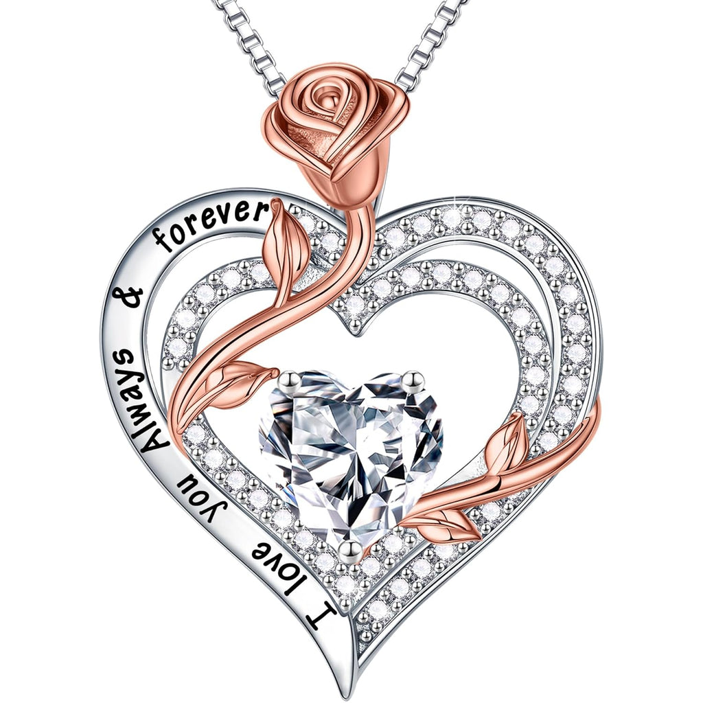 MOOSEA Mothers Day Gifts - 1-3 ct Moissanite Necklace for Women, 925 Sterling Silver Rose Heart Lab Created Moissanite Necklace, Anniversary Birthday Gifts for Women Mom Wife Girlfriend Grandma