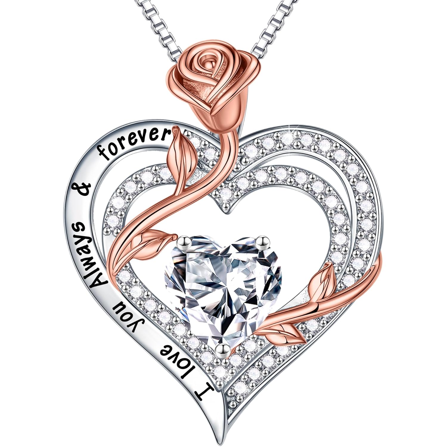 MOOSEA Mothers Day Gifts - 1-3 ct Moissanite Necklace for Women, 925 Sterling Silver Rose Heart Lab Created Moissanite Necklace, Anniversary Birthday Gifts for Women Mom Wife Girlfriend Grandma