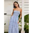 Cider Women'S Strapless Dress With Pockets Tube Striped Long Midi Dresses A Line Beach Vacation Casual Summer Outfits