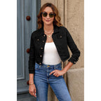 Luvamia 2026 Cropped Jean Jackets For Women Fashion Short Denim Shacket Jacket Lightweight Fitted Stretchy With Pockets