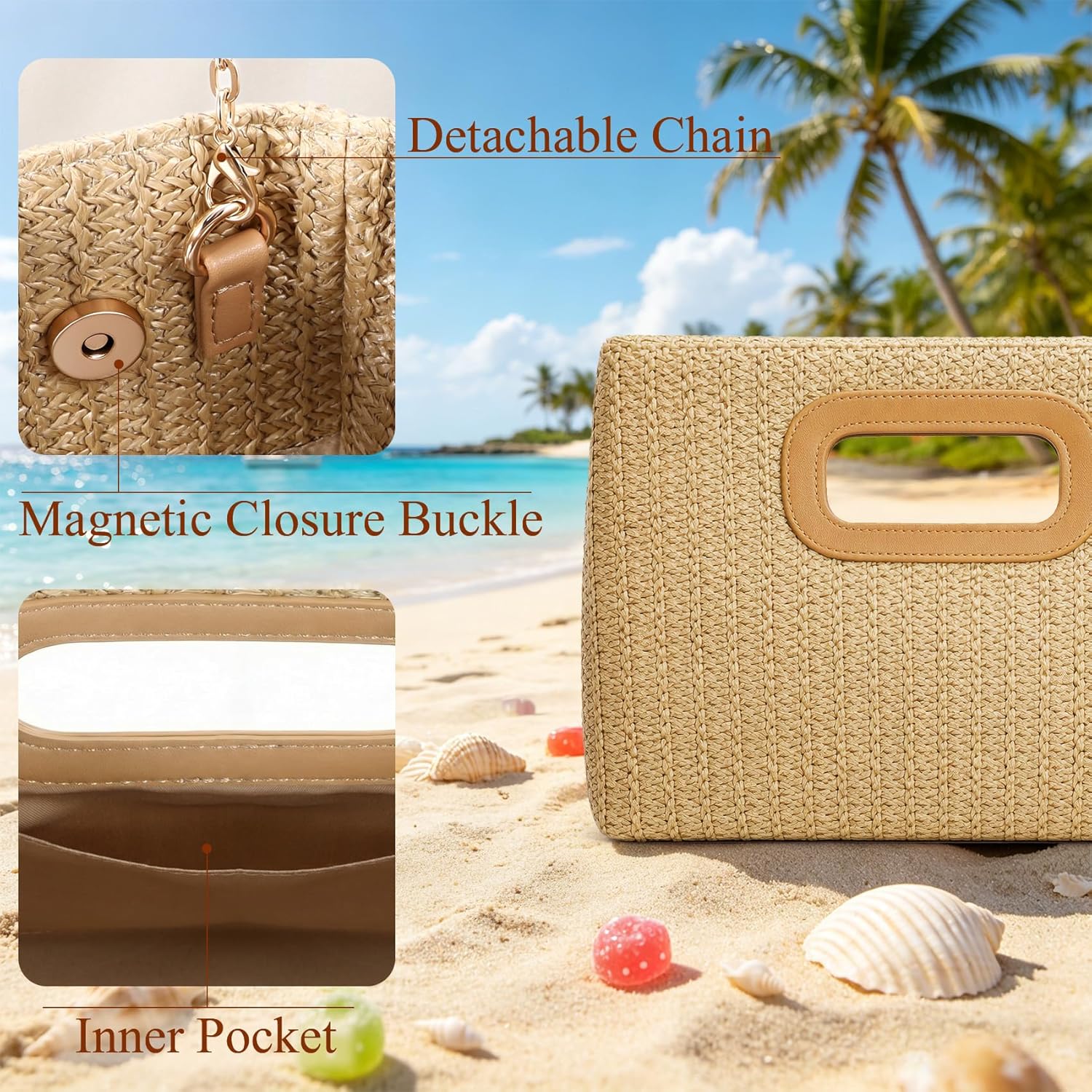 Clutch Purse for Women Evening Clutch Handbag for Wedding Party Formal Evening Bag with Detachable Chain