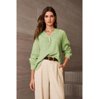 Dokotoo Womens Casual Button V Neck Long Sleeve Shirts Oversized Solid Blouses Tops