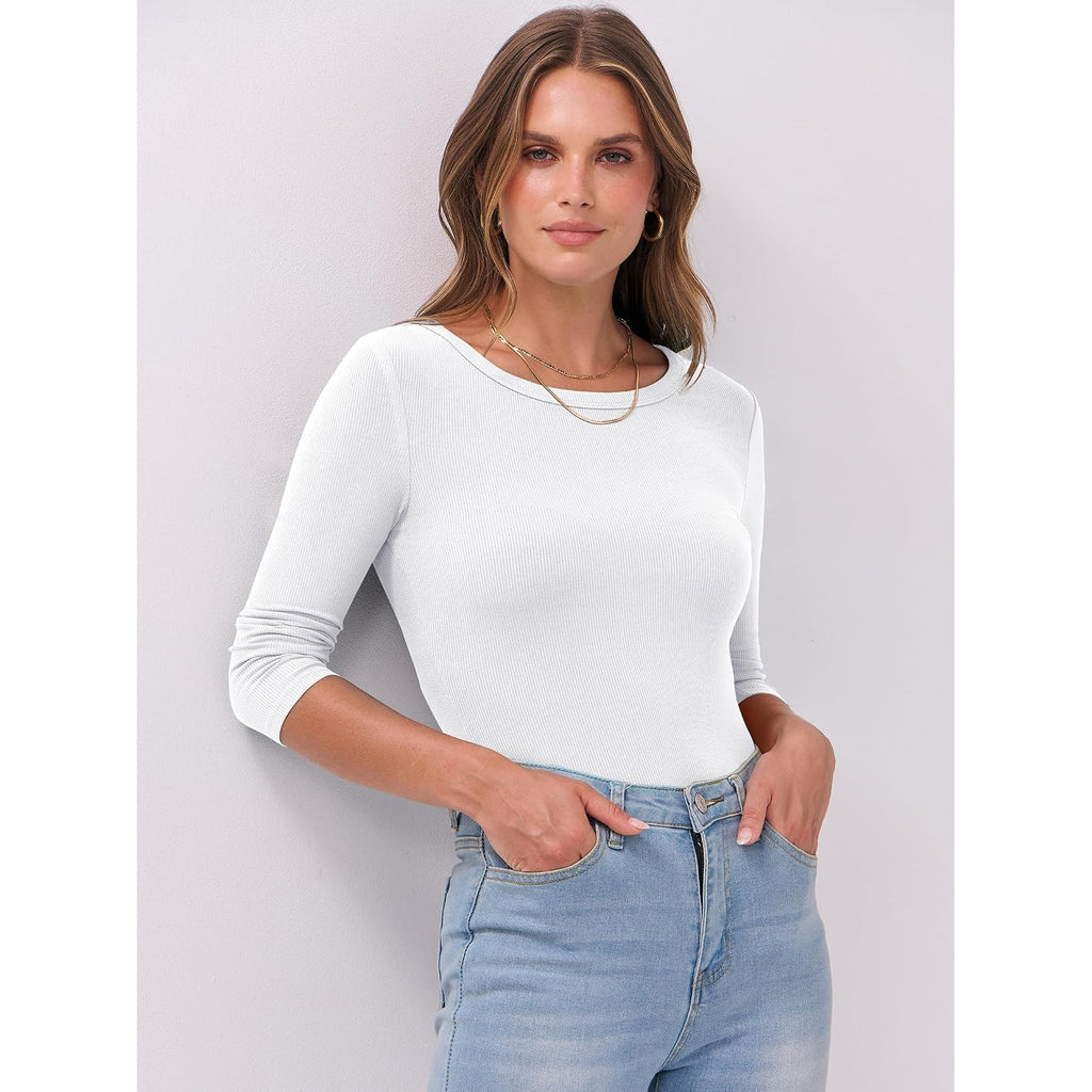 Anrabess Womens 3/4 Long Sleeve Tops Ribbed Knit Slim Fitted Shirts Basic Tee Fall Outfits 2026 Fashion Y2K Clothes