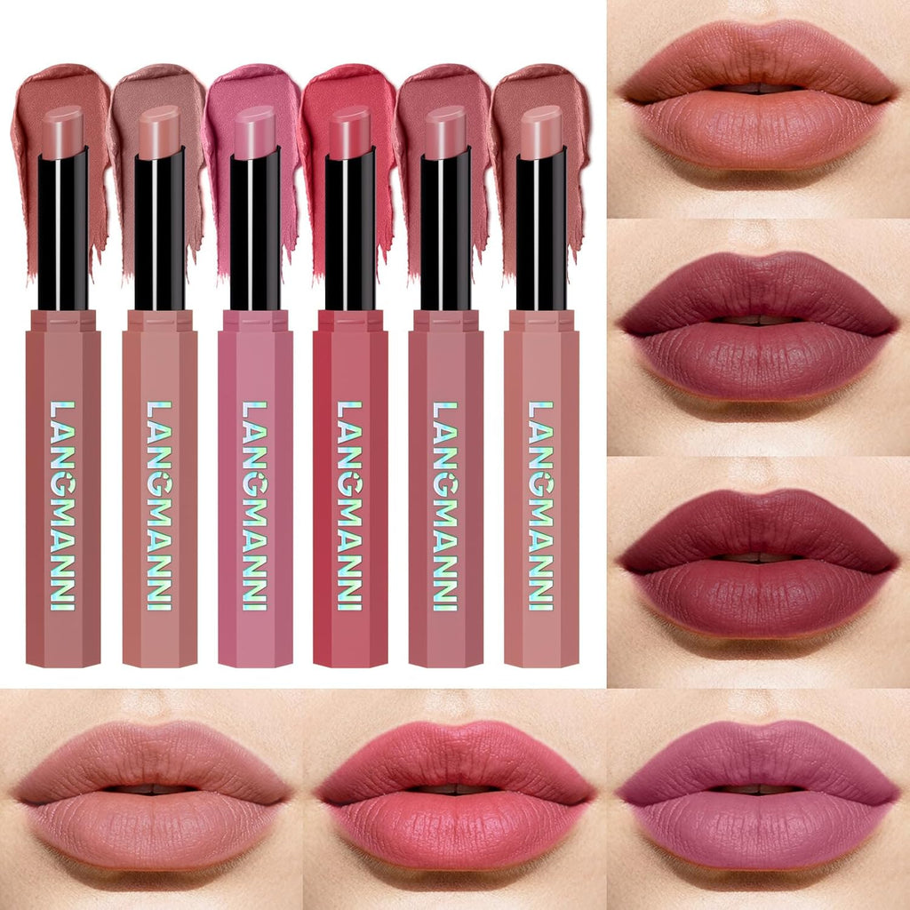 BestLand 6PCS Pink & Rose Matte Lipstick Set – Soft Nude Pink, Dusty Rose & Berry Shades – Creamy Velvet Long Lasting Lip Color Collection – Lightweight Full Coverage Blur Effect Lip Makeup Kit
