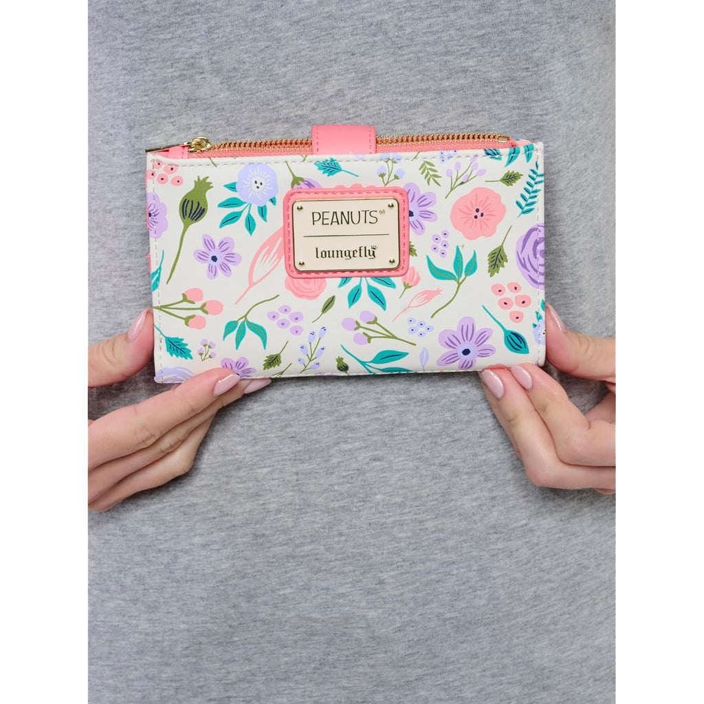 Loungefly Peanuts Snoopy Wallet Flap Snap Clutch Women Woodstock Floral Print Vegan Leather