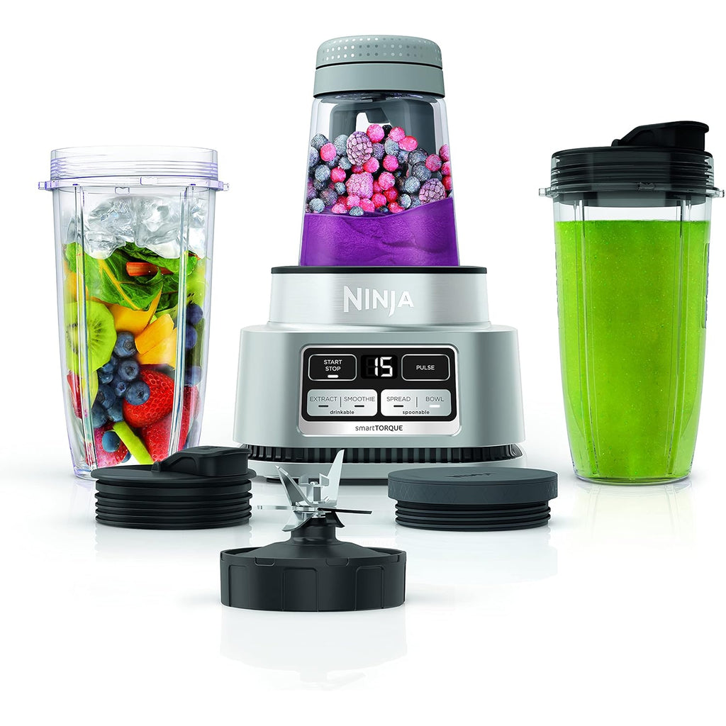 Ninja Foodi Personal Blender | Smoothie Bowl Maker with Storage Lid, Nutrient Extractor and Mixer | 1200-Peak-Watt smartTORQUE Motor | Hybrid Edge Blades, (2) 24-oz. Cups | Silver | SS101