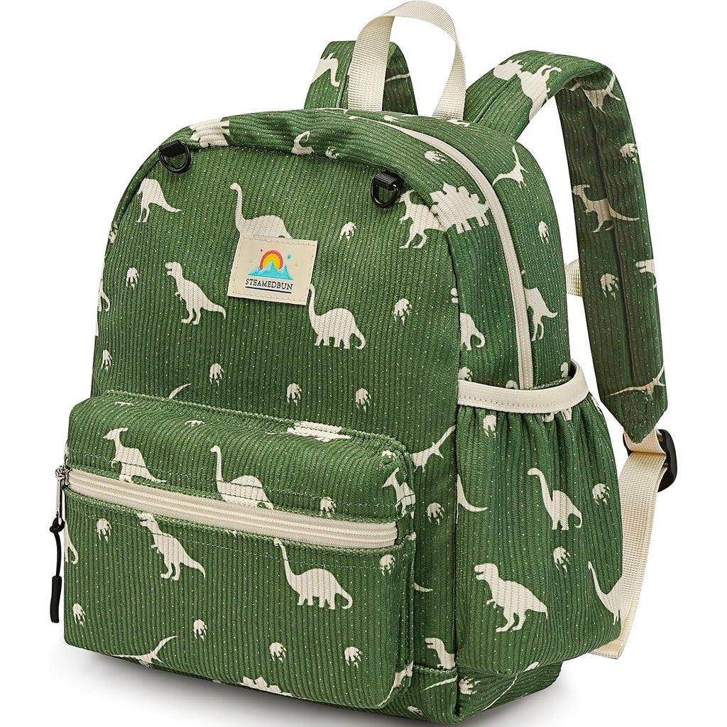 Steamedbun Corduroy Toddler Backpack For Boys 2-4: Kids Backpack For Boys Girls - 12 Inch Preschool Kindergarten Backpacks - Dinosaur