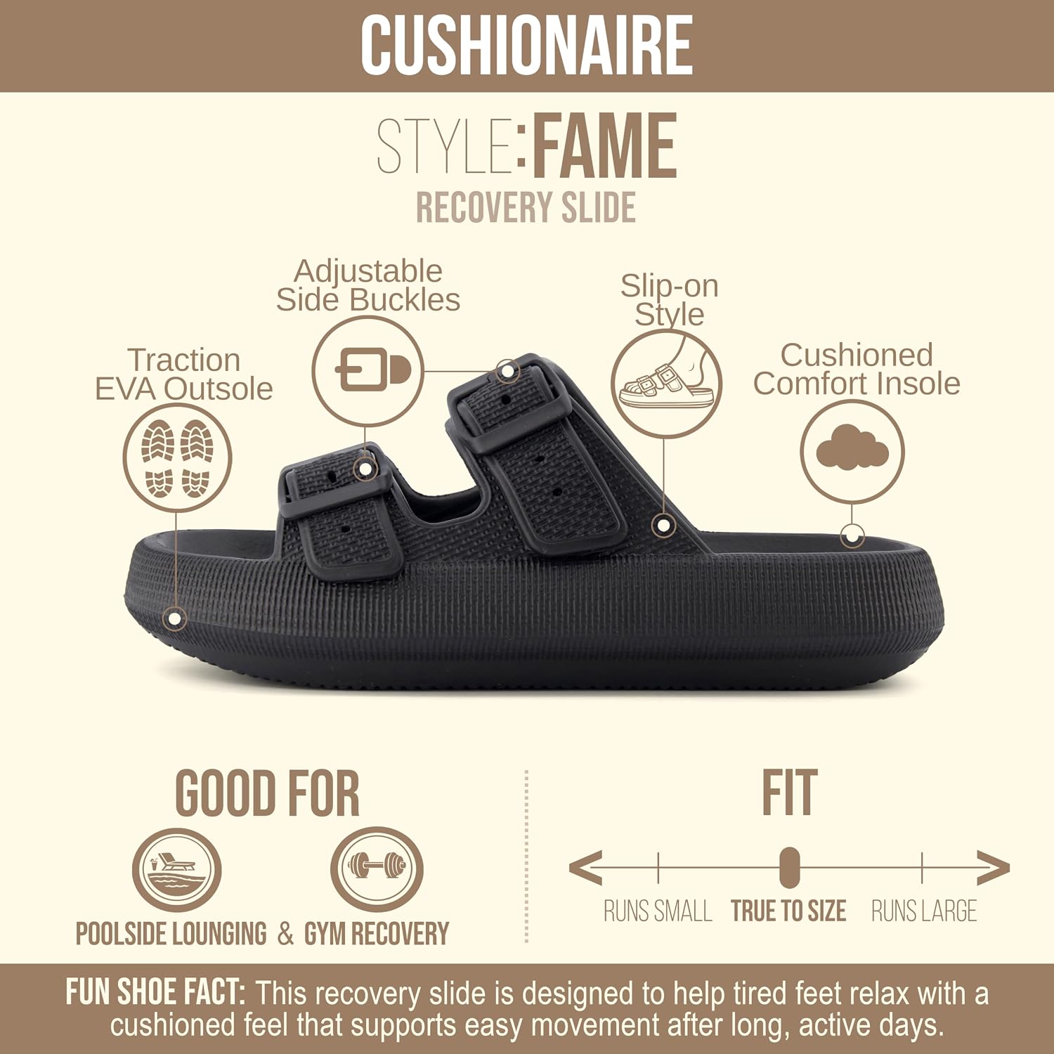 Cushionaire Fame Pillow Recovery Sandals For Women, Adjustable Double Buckle Waterproof Eva Cloud Slides For Women