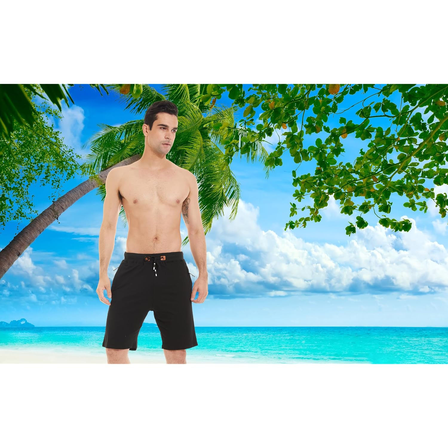Qpngrp Mens Shorts Casual Drawstring Zipper Pockets Elastic Waist