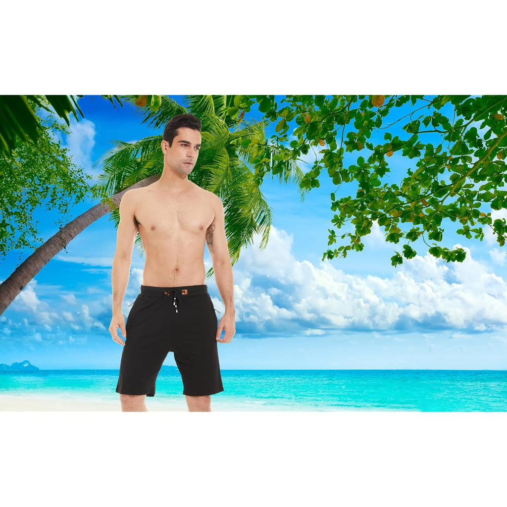 Qpngrp Mens Shorts Casual Drawstring Zipper Pockets Elastic Waist