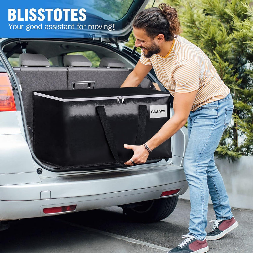 Collapsible Moving Bags - Heavy Duty Boxes With Zippers And Handles, Space Saving Packing Totes For Moving Supplies Storage (93L, 6-Pack, Black)