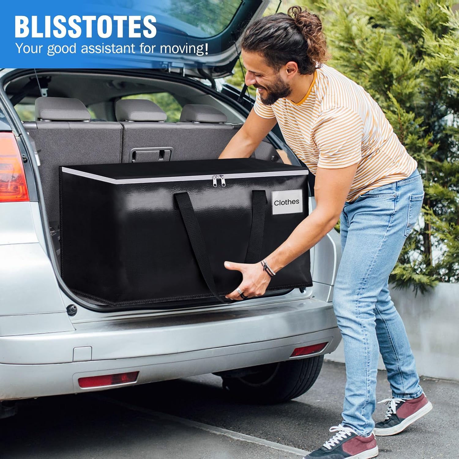 Collapsible Moving Bags - Heavy Duty Boxes With Zippers And Handles, Space Saving Packing Totes For Moving Supplies Storage (93L, 6-Pack, Black)