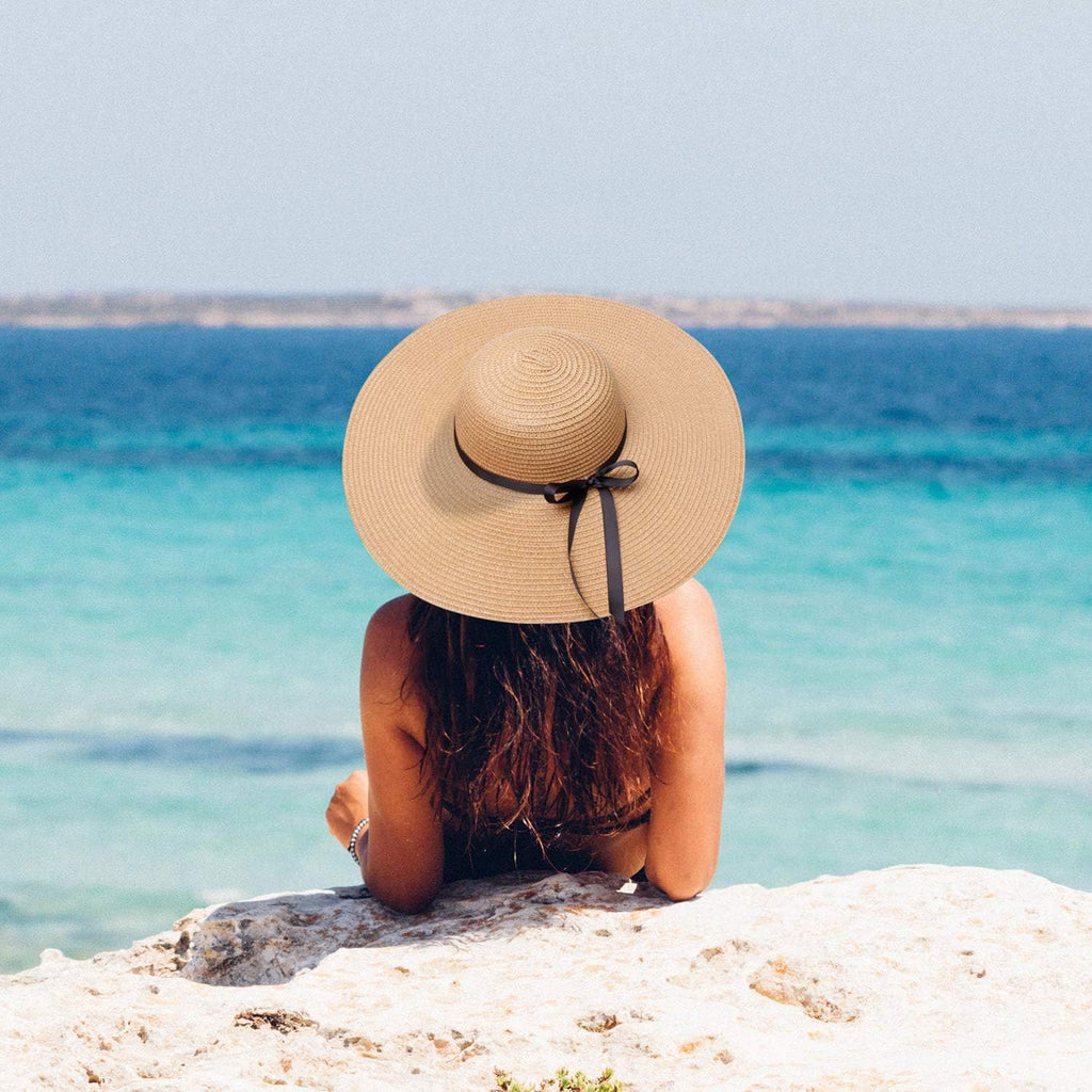 Double Couple Womens Straw Hat Wide Brim Floppy Beach Sun Hat for Women UPF 50+ Adjustable Strap Vacation