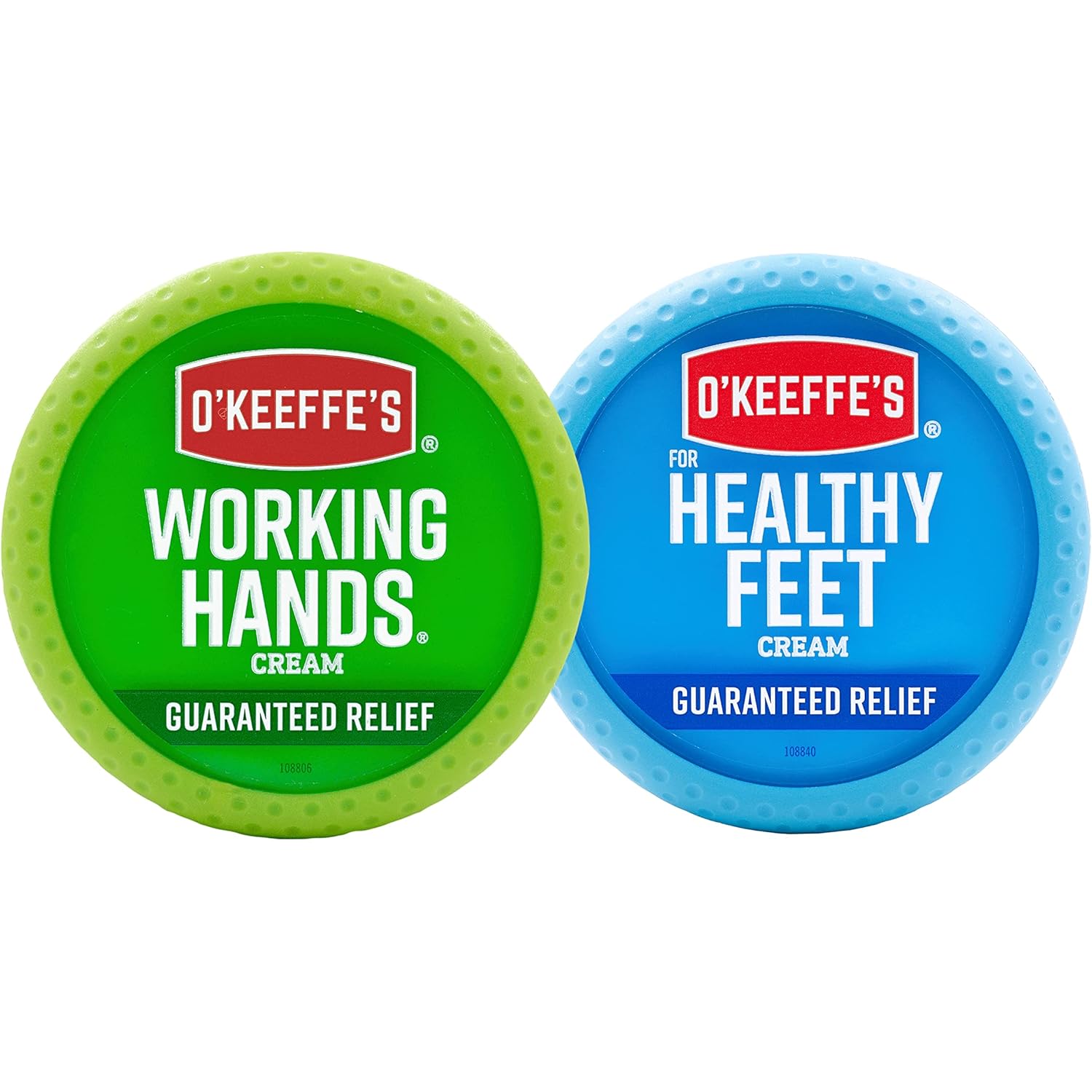 O'Keeffe's Working Hands Hand Cream (3.4 oz Jar) and Healthy Feet Foot Cream (3.2 oz Jar) - Repairing Skincare for Extremely Dry, Cracked Hands and Feet, Travel Size