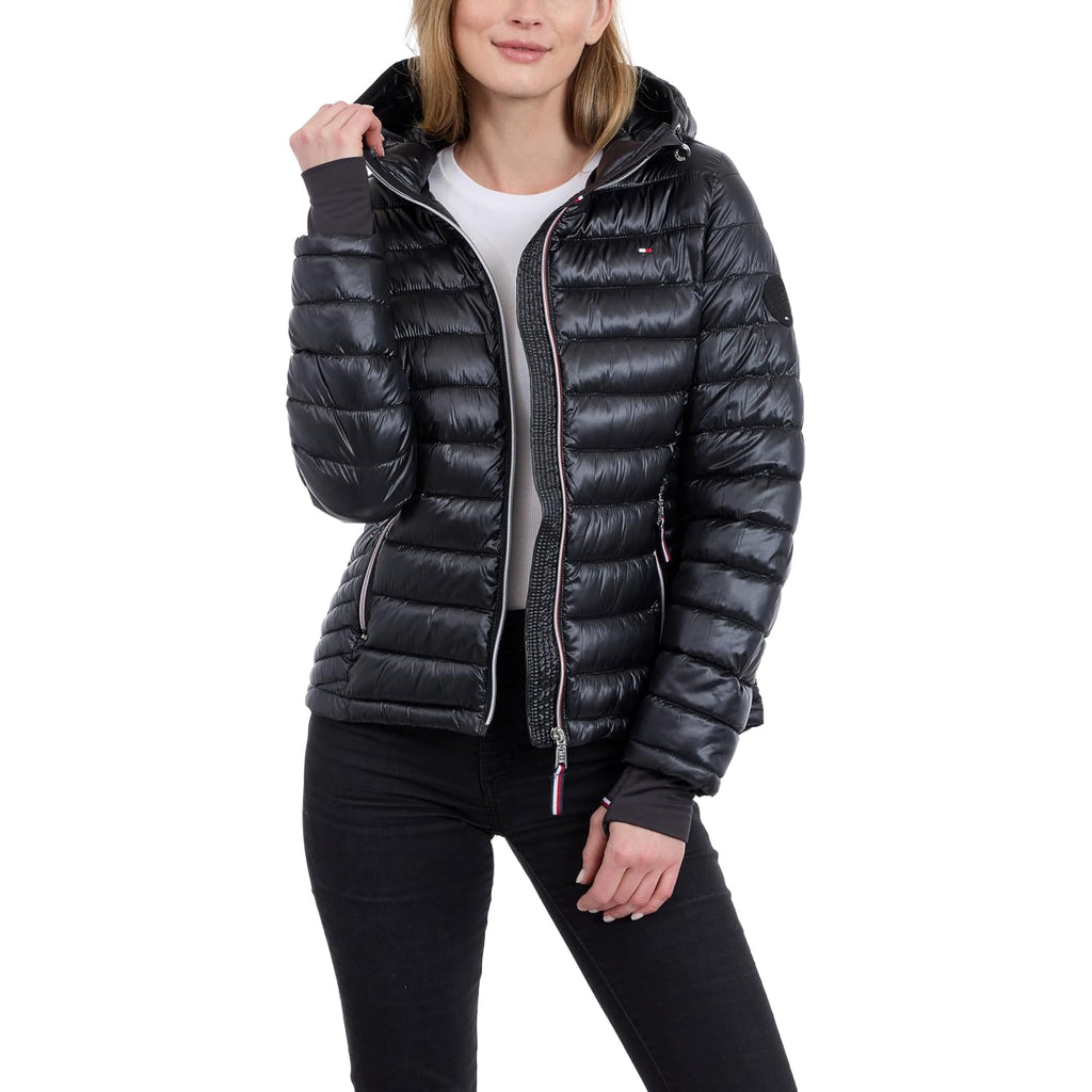Tommy Hilfiger Women'S Puffer Jacket, Lightweight Packable Jacket With Hood & Bag