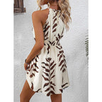 Blencot Womens Summer Beach Halter Neck Dresses Casual Smocked A Line Floral Mini Dress With Pockets