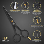 DEMAXA 5" Professional Beard Scissors for men Mustache Scissors with 1 Mustache Comb, 1 Beard Comb & Soft Pouch – Prefect Beard shears mustache kit for All Facial Hair – moustache Grooming kit for Men