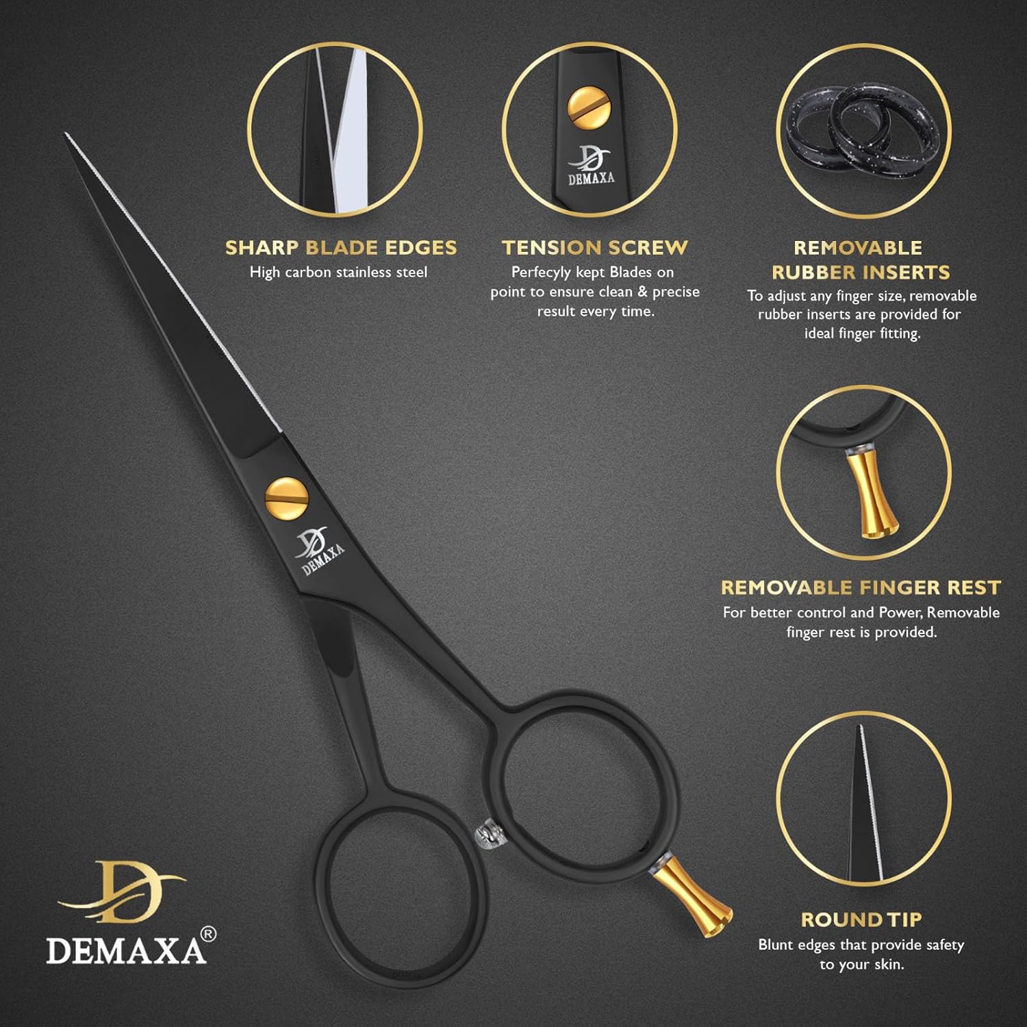 DEMAXA 5" Professional Beard Scissors for men Mustache Scissors with 1 Mustache Comb, 1 Beard Comb & Soft Pouch – Prefect Beard shears mustache kit for All Facial Hair – moustache Grooming kit for Men