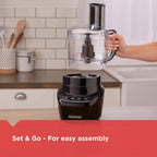Black+Decker 3-In-1 Easy Assembly 8-Cup Food Processor, Stainless Steel S-Blade, Easy-Clean, Touchpad Controls Black