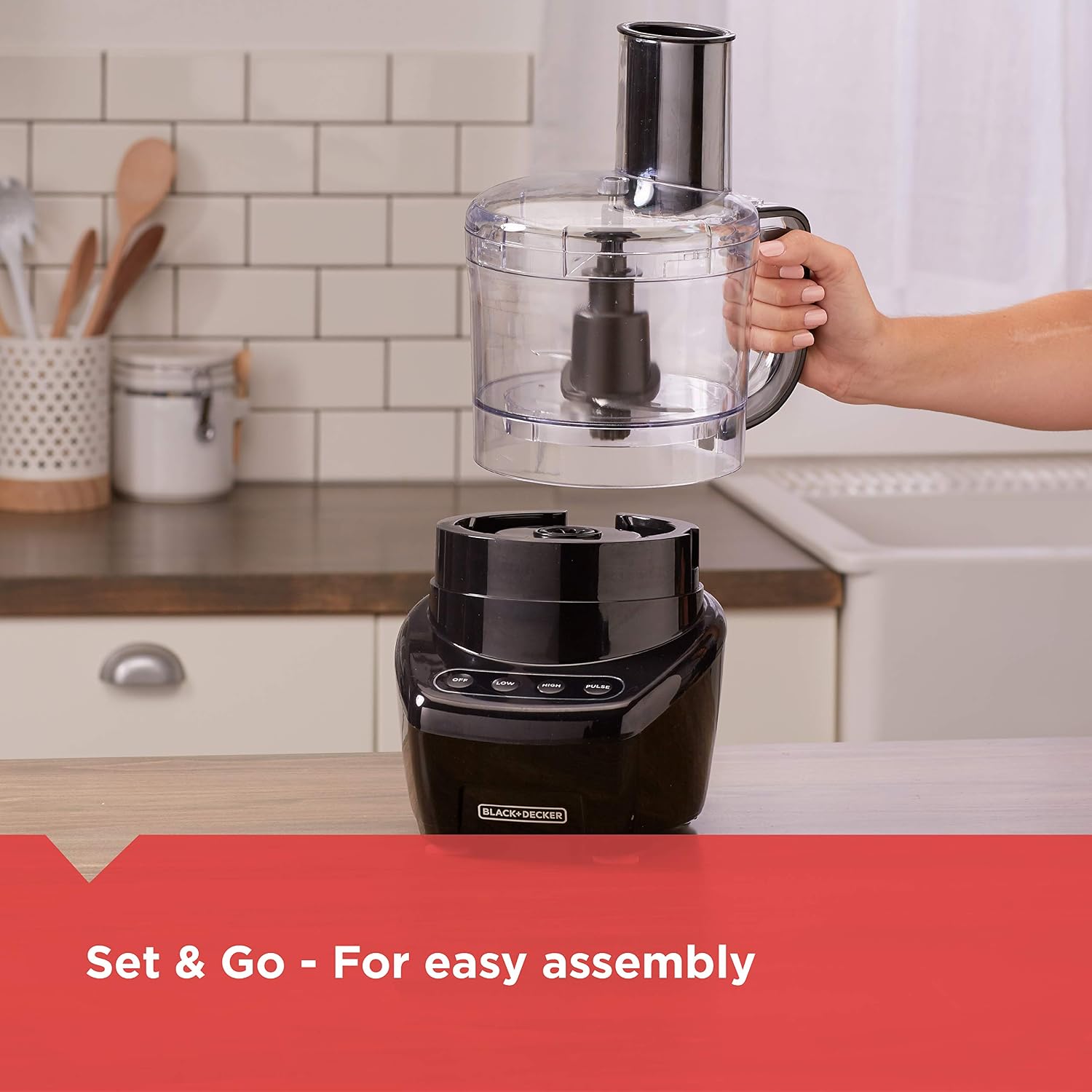 Black+Decker 3-In-1 Easy Assembly 8-Cup Food Processor, Stainless Steel S-Blade, Easy-Clean, Touchpad Controls Black