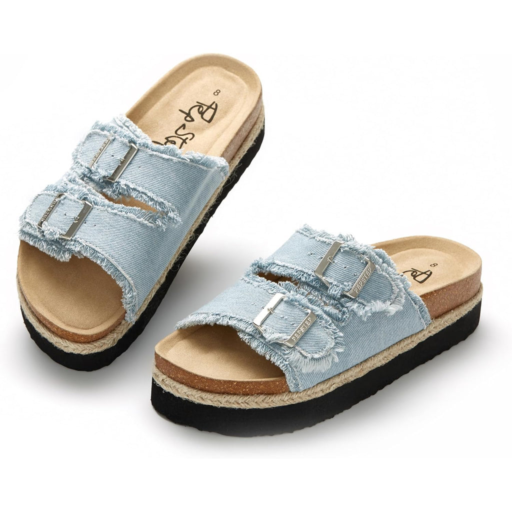 Pepstep Slide Sandals For Women With Soft Cork Footbed And Strap, Ladies Fashion Platform Slide Sandals Comfortable Slip On Style