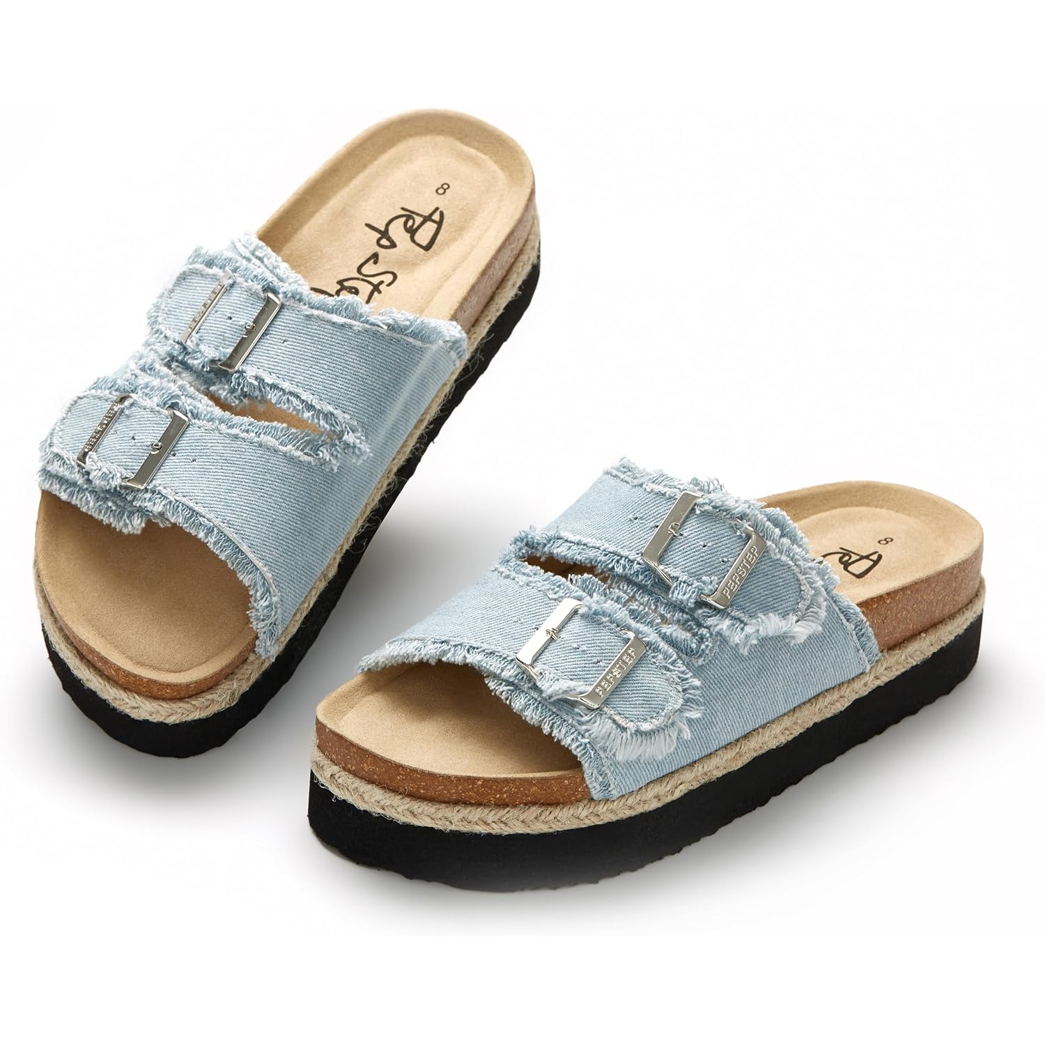 Pepstep Slide Sandals For Women With Soft Cork Footbed And Strap, Ladies Fashion Platform Slide Sandals Comfortable Slip On Style