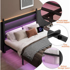 Clibfeng Full Size Bed Frame With Headboard And Footboard,Steel Slats Support-Led Bed Frame With Charging Station,Mattress Foundation-Under Bed Storage, No Box Spring Needed,Noise Free,Black