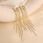 Robaice Gold Long Prom Earrings for Women, 14K Gold Plated Pearl Dangle Drop and Chain Tassel Threader Earrings Dangling，Rhinestone Zirconia Hypoallergenic Bride Party Prom Gold jewelry，Women Gifts