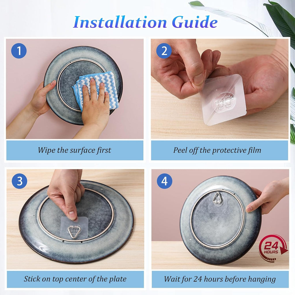 Wall Plate Hangers For Display - Invisible Adhesive Picture Hangers For Wall - Ideal For Hanging Decorative Plates | Photo Frames | Paintings - 2.4 Inch