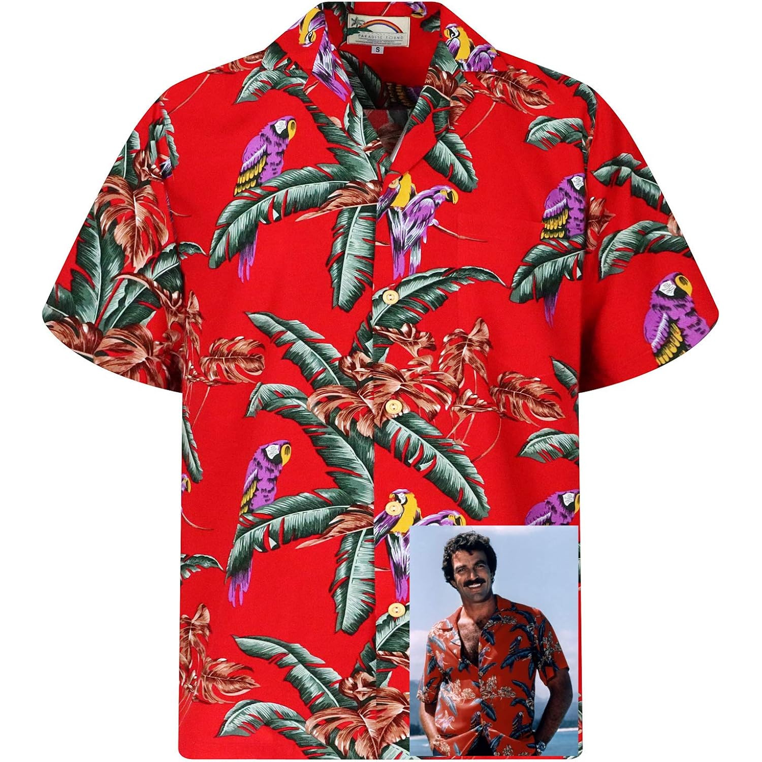 Paradise Found Mens Jungle Bird Tom Selleck Magnum Pi Rayon Shirt