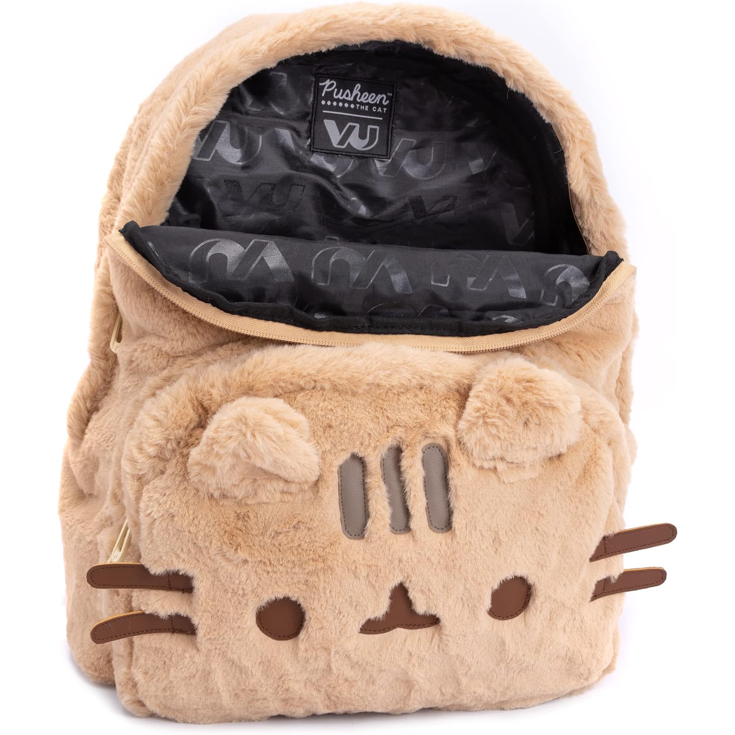 Pusheen The Cat Kids Beige Fluffy Backpack Rucksack 3D Ears Padded Straps 16 Inch School Travel Daypack Laptop Gym Bag