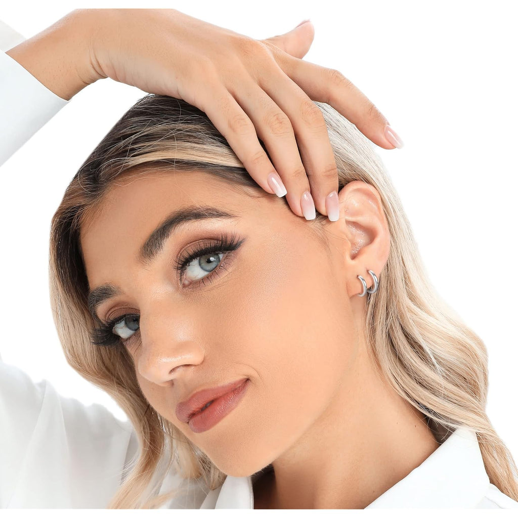 3 Pairs 925 Sterling Silver Hoop Earrings 14K White Gold Plated Small Silver Hoops Cartilage Huggie Earrings for Women Men