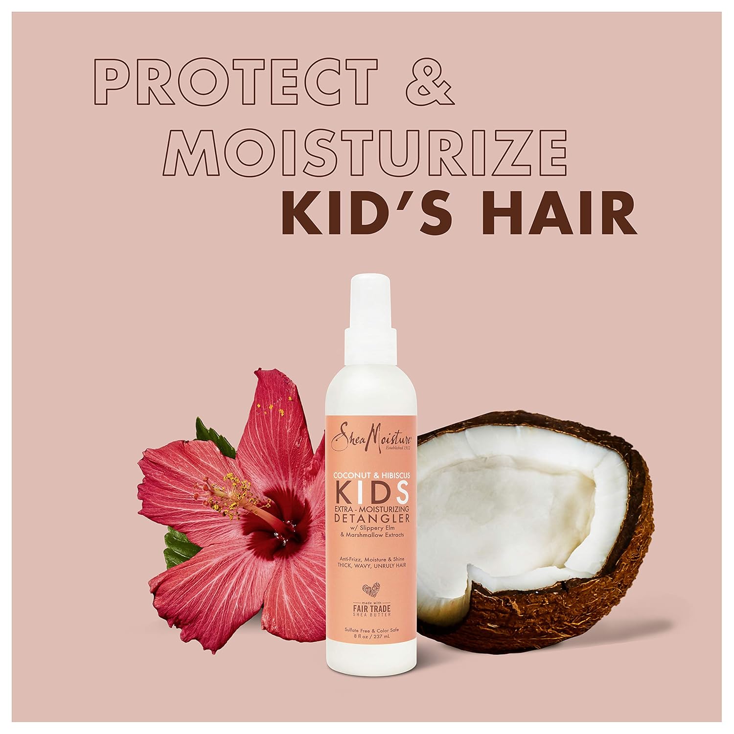 SheaMoisture Kids Detangler for Curly Hair, Extra Moisturizing Coconut & Hibiscus with Shea Butter, 8 oz